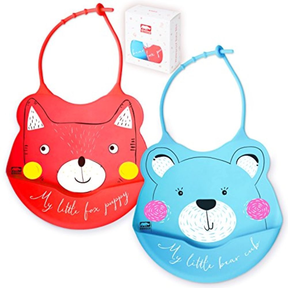 2 Sets of Silicone Waterproof Baby Bibs
